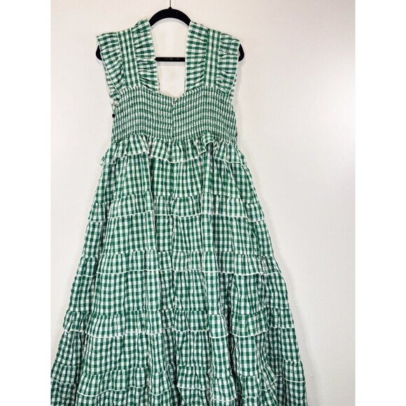 Dream Sister Jane Dress Green Roller Gingham Midi Tiered Ruffle Smocked Large - Picture 8 of 12
